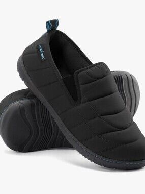 Black Quilted Slip-On Loafers with Blue Accents